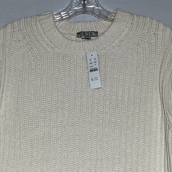 J Crew Heritage Cotton Fisherman Crewneck Sweater Womens L Natural Cream Cropped - Picture 3 of 10